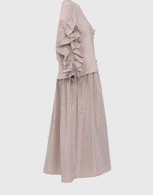 Flounce Contrast Fabric Garnish Long Dress
