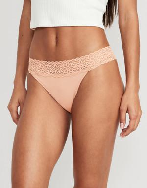 Old Navy Mid-Rise Supima&#174 Cotton-Blend Lace-Trim Thong Underwear for Women multi