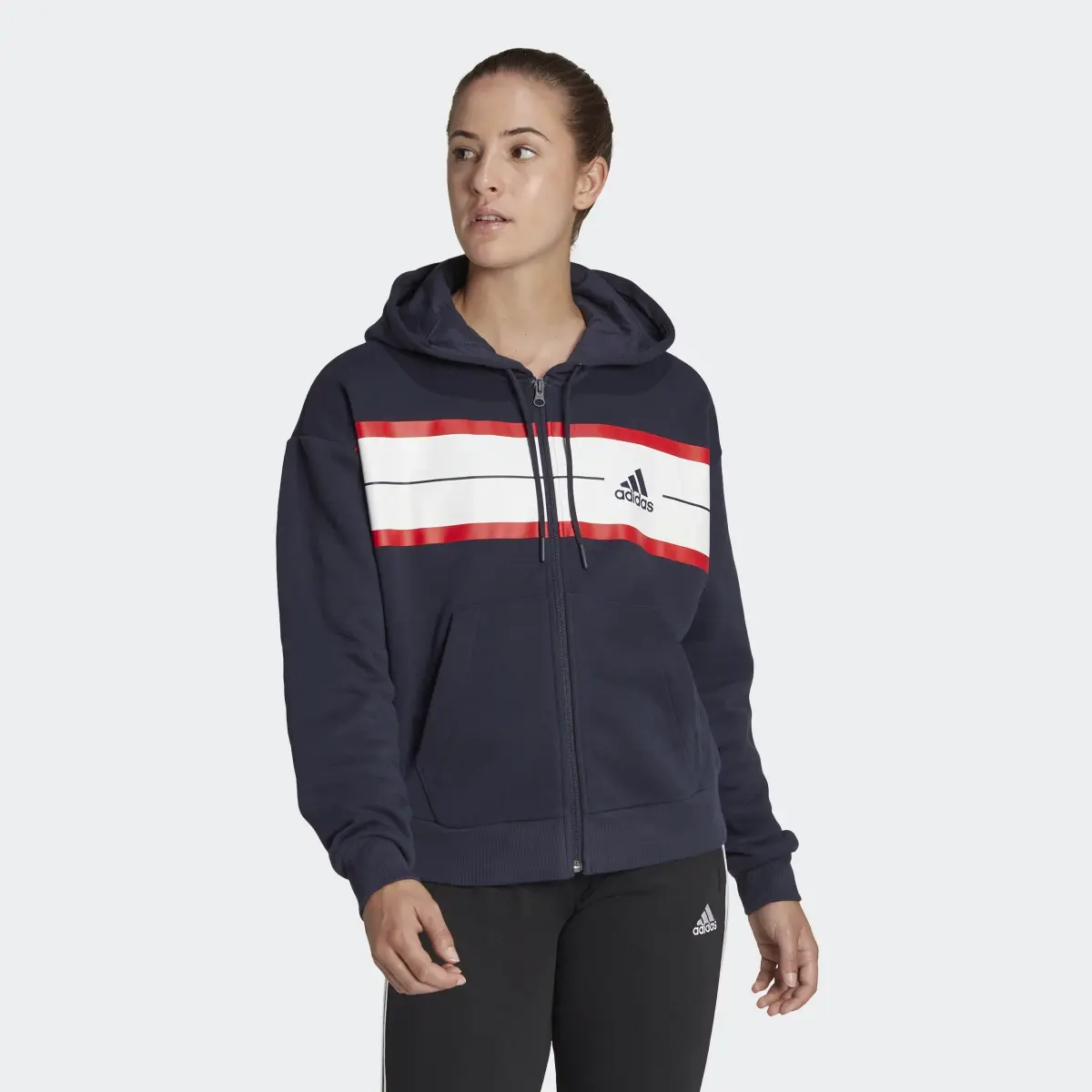 Adidas Veste à capuche en molleton ample et zippée à fines rayures colorblock Essentials. 2