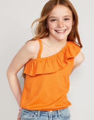 Ruffled Puckered-Jacquard Knit One-Shoulder Top for Girls orange