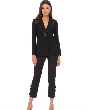 Sequin Lace Detailed Stylish Black Blazer Jacket