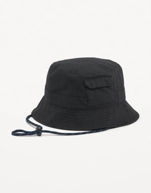 Gender-Neutral Drawstring Pocket Bucket Hat for Kids black