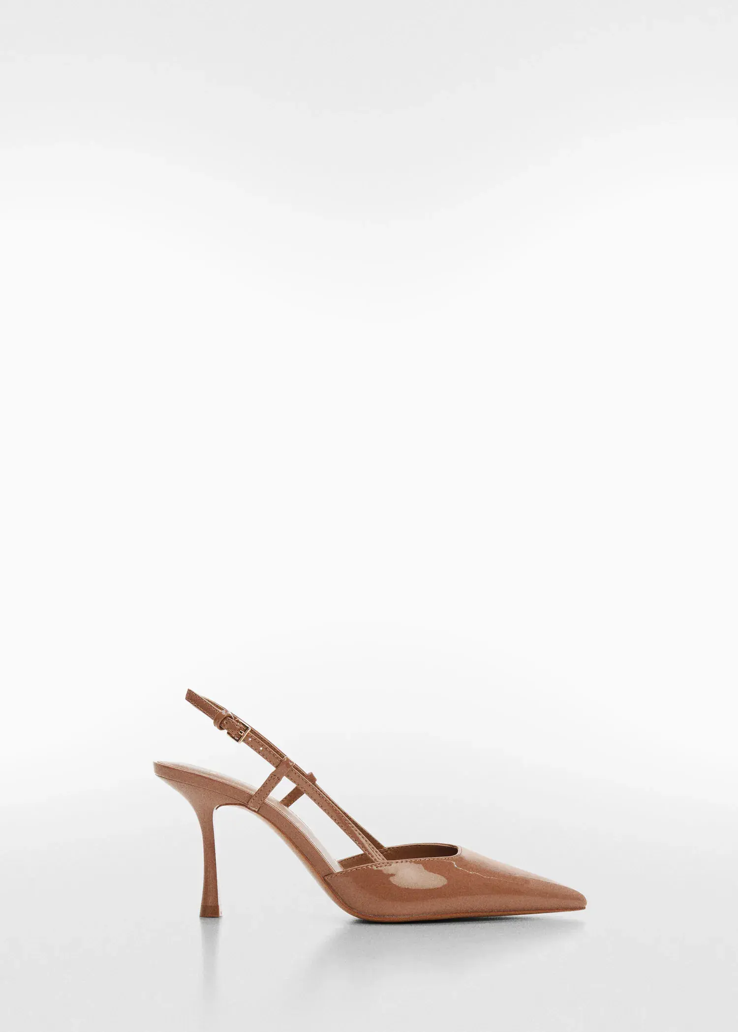 Mango Pointed toe shoe with heel. a pair of high heeled shoes on a white background. 