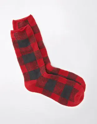 American Eagle Fuzzy Buffalo Plaid Sock. 1