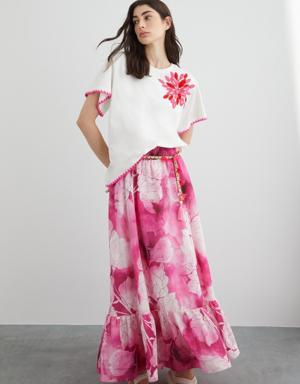 Ecru T-Shirt with Floral Print