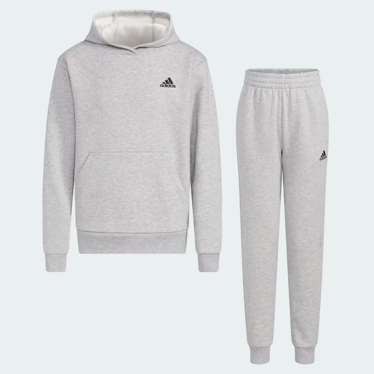 Adidas Two-Piece Heather Long Sleeve Hooded Pullover & Elastic Waistband Jogger Set. 1