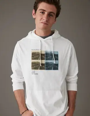 American Eagle Super Soft Photo Graphic Hoodie T-Shirt. 1