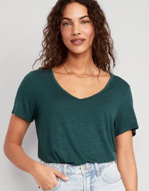 Old Navy Luxe V-Neck Slub-Knit T-Shirt for Women green