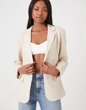 Forever 21 Linen Blend Notched Blazer Nude