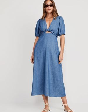Fit & Flare Twist-Front Maxi Dress for Women blue