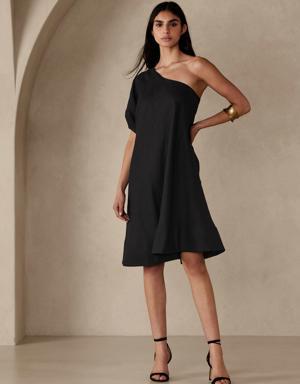 Odile One-Shoulder Linen Dress black