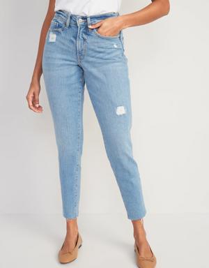 Curvy High-Waisted OG Straight Distressed Jeans for Women blue