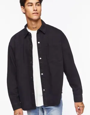 Forever 21 Drop Sleeve Snap Button Shirt Black