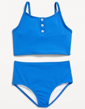 Rib-Knit Henley Tankini Swim Set for Girls blue