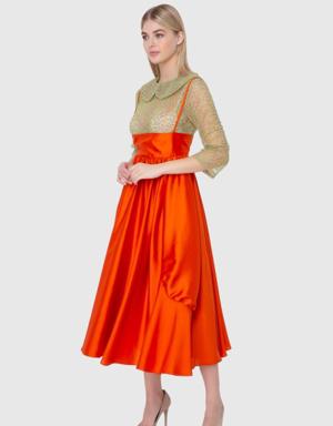 Orange Lace Collar Klos Dress