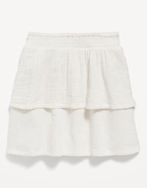 Double-Weave Smocked Tiered Skirt for Girls white