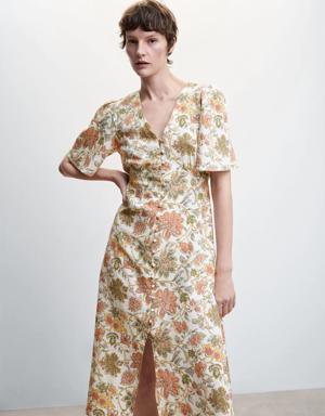 Mango Buttoned linen-blend dress