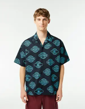 Men's Globe Print Cotton Twill Shirt