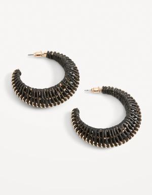 Raffia-Woven Moon Hoop Earrings for Women gold