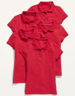 Uniform Pique Polo Shirt 5-Pack for Girls red