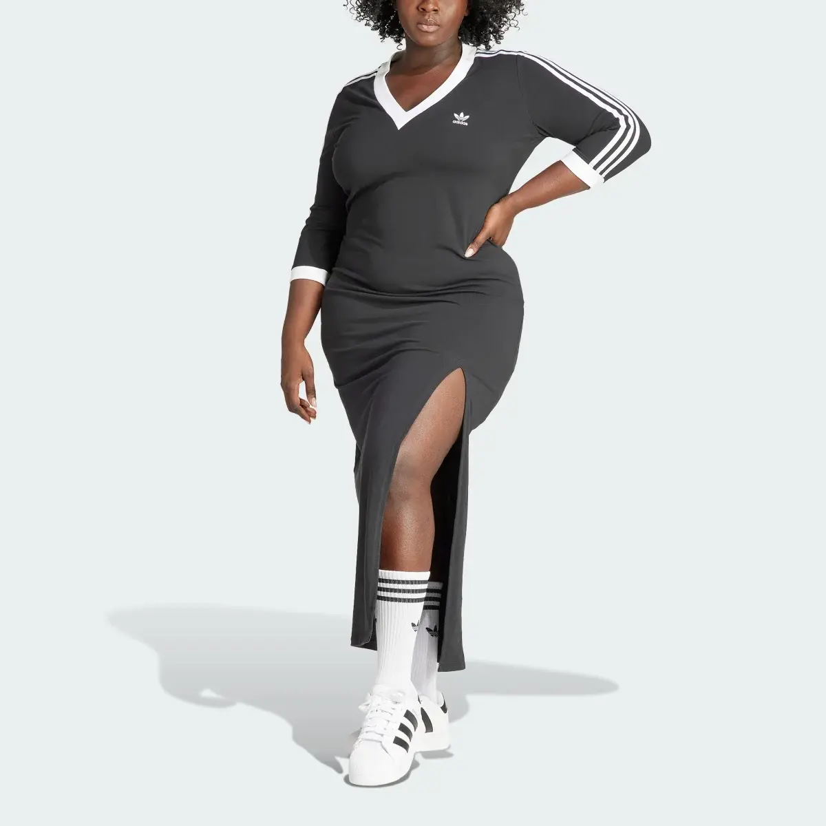 Adidas Adicolor Classics 3-Stripes V-Neck Maxi Dress (Plus Size). 1