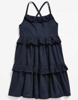 Sleeveless Printed Ruffle-Trim Swing Dress for Toddler Girls blue