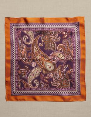 Paisley Silk Pocket Square orange