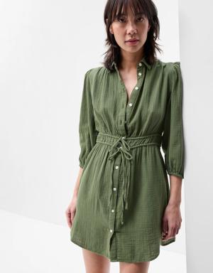 Gap Crinkle Gauze Mini Shirt Dress green