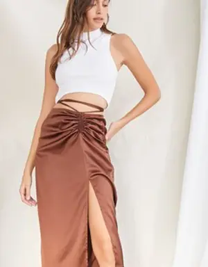 Forever 21 Satin Wraparound Self Tie Skirt Chocolate