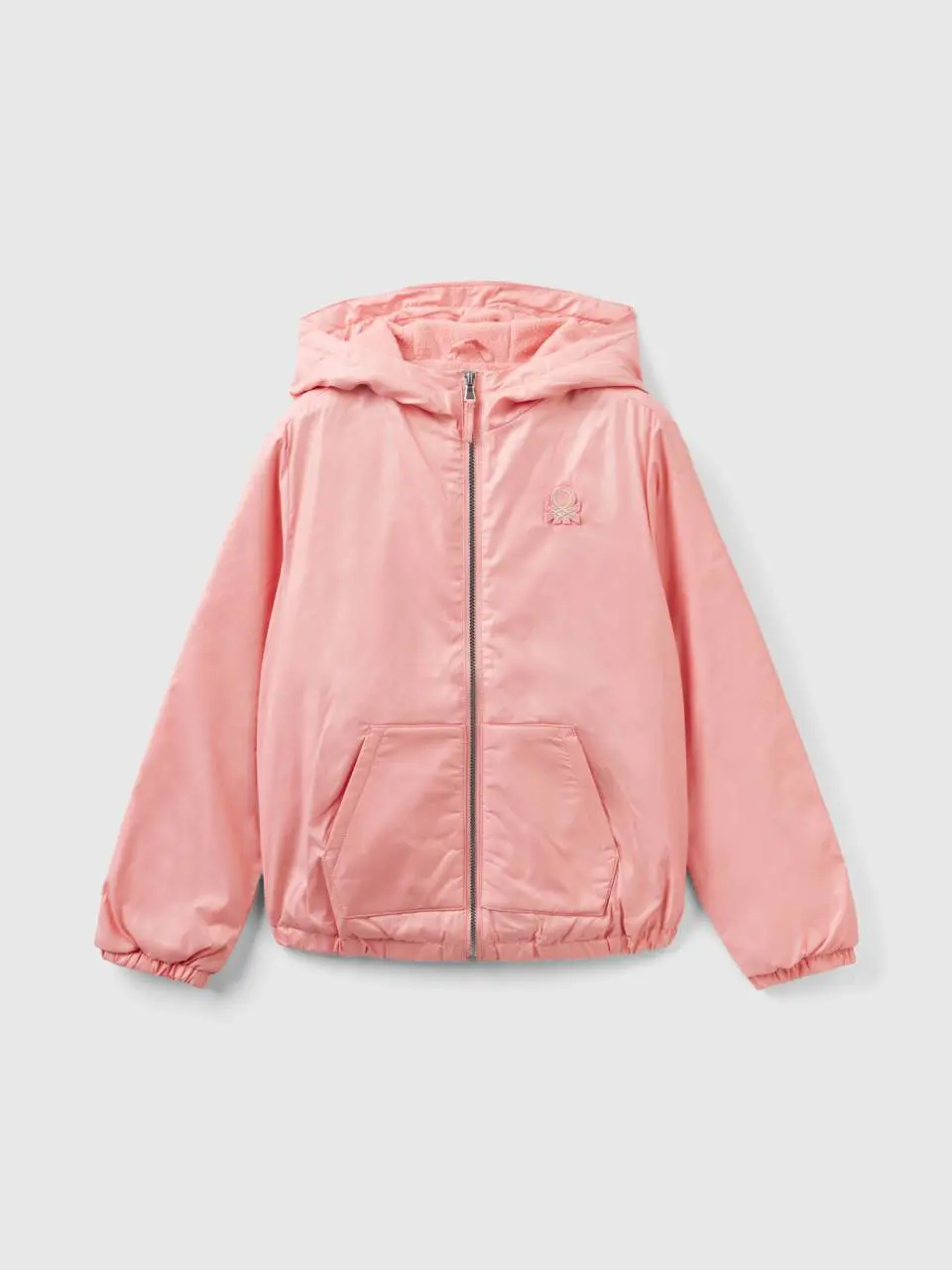 Benetton glossy jacket with zip and hood. 1