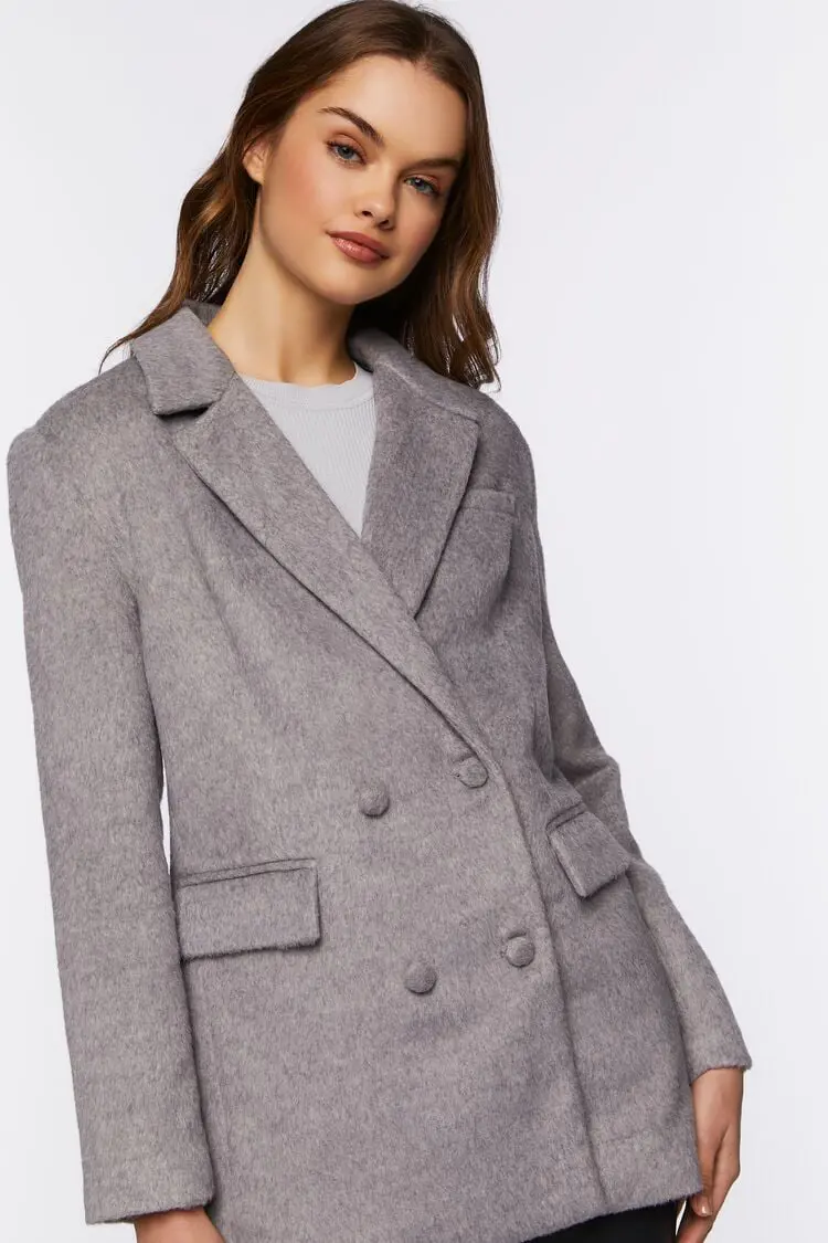 Forever 21 Forever 21 Faux Wool Double Breasted Blazer Heather Grey. 1
