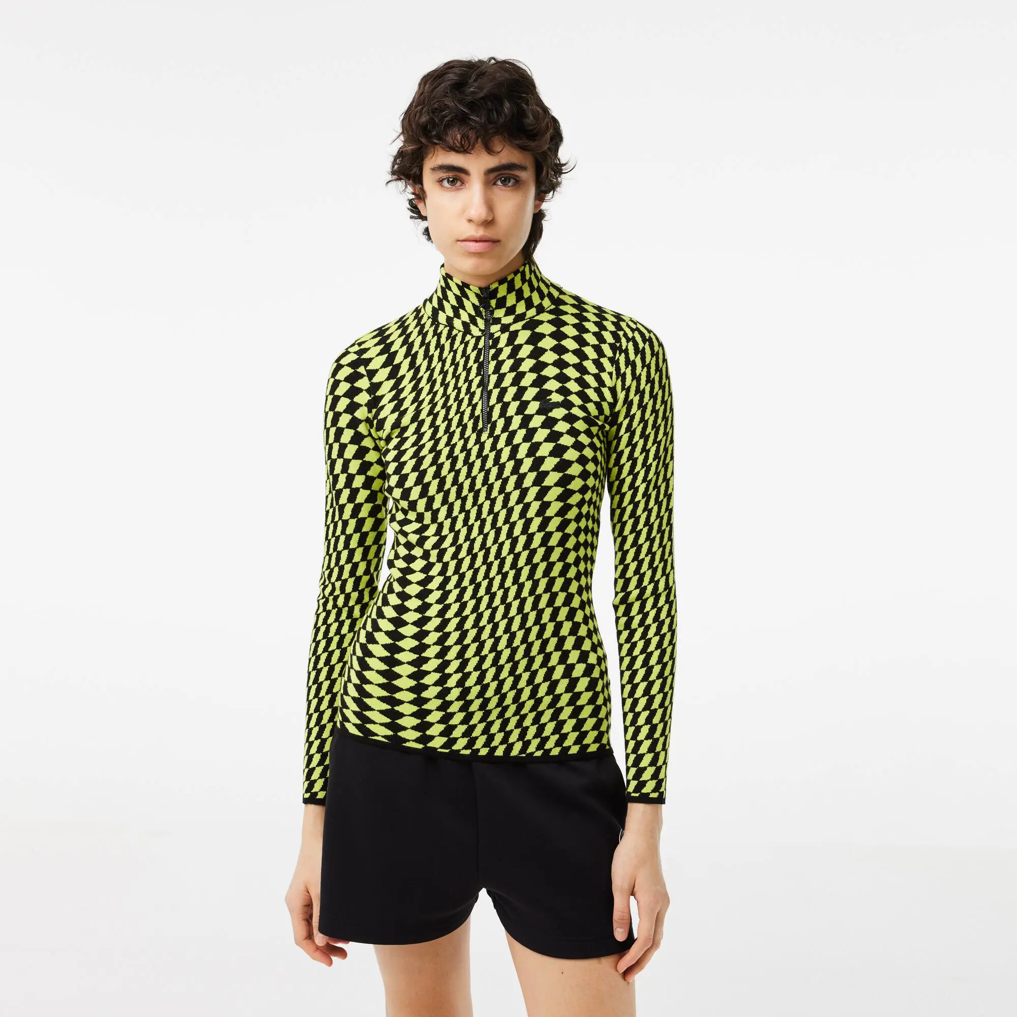 Lacoste Women’s Two-Tone Jacquard Half-Zip Sweater. 1