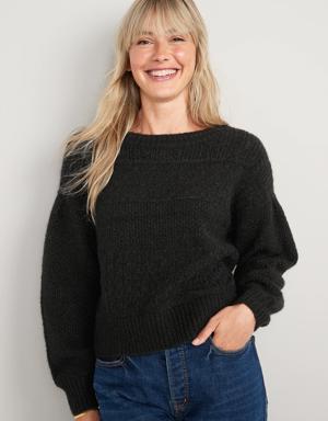 Cozy Plush-Yarn Textured-Knit Sweater for Women black
