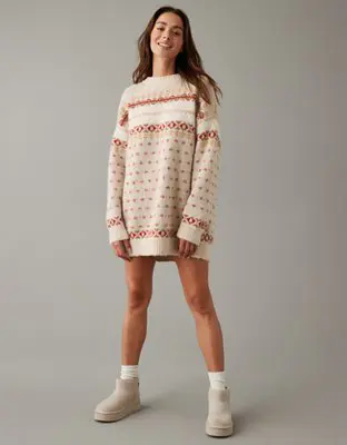 American Eagle Crewneck Holiday Sweater Dress. 1