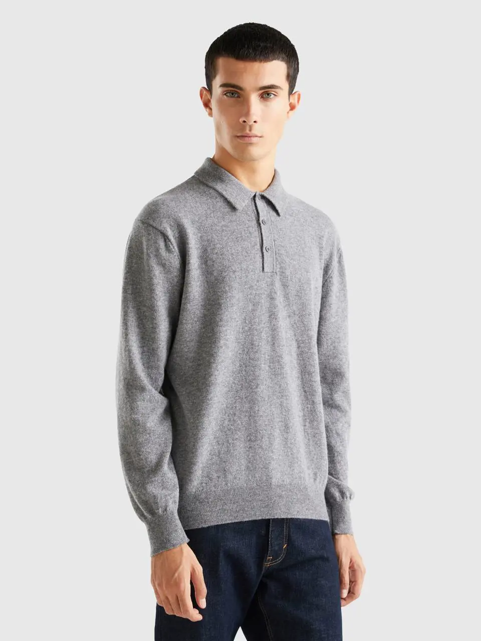 Benetton gray polo shirt in pure merino wool. 1