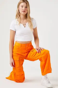 Forever 21 Forever 21 Wide Leg Utility Cargo Pants Orange. 2