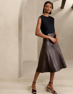 Rivina Leather Midi Skirt brown