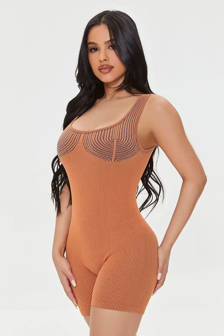 Forever 21 Forever 21 Seamless Contrast Striped Romper Tan/Brown. 1