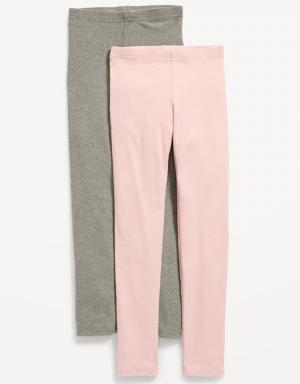Full-Length Built-In Tough Rib-Knit Leggings 2-Pack for Girls pink