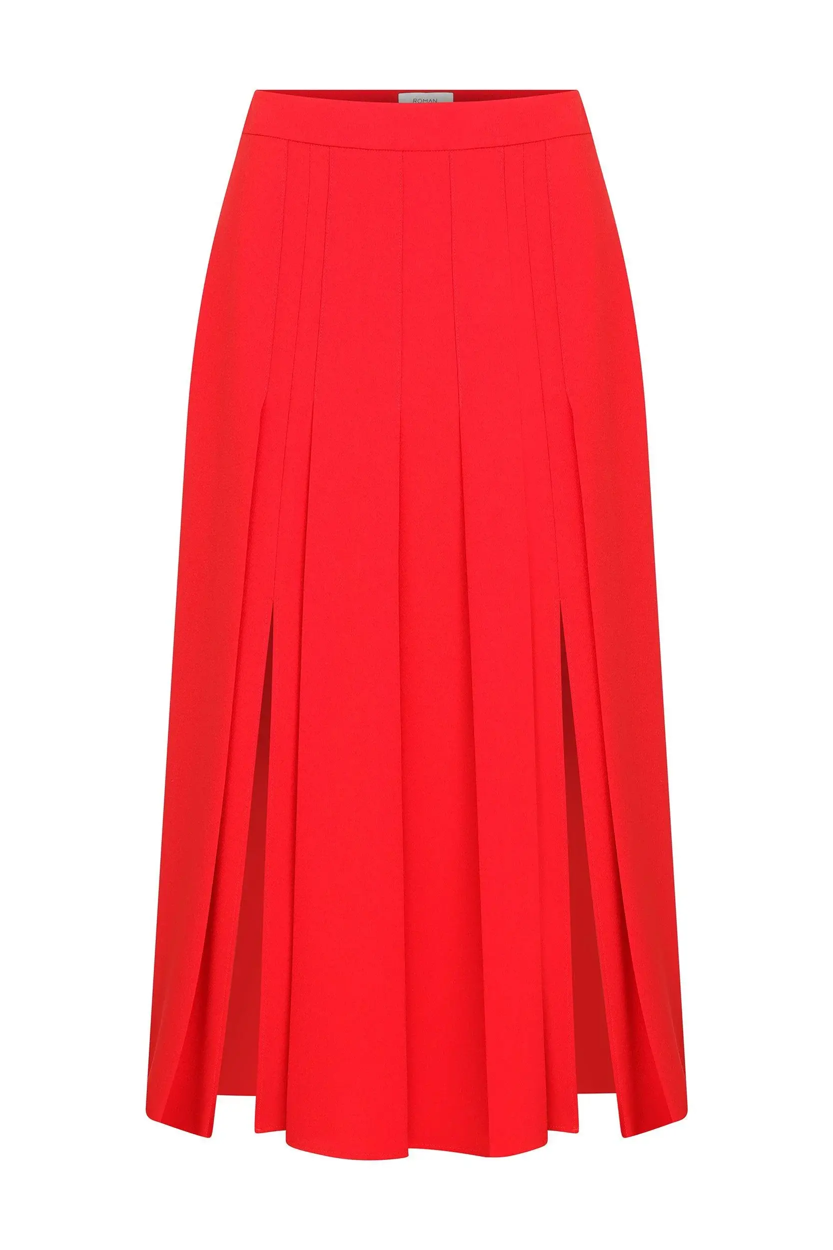 Roman Red Double Slit Midi Skirt - 4 / Red. 1