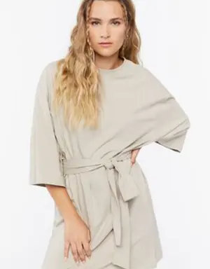 Forever 21 Tie Waist Mini T Shirt Dress Taupe