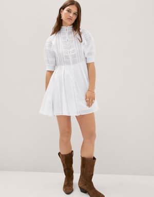 Puff-sleeved embroidered dress
