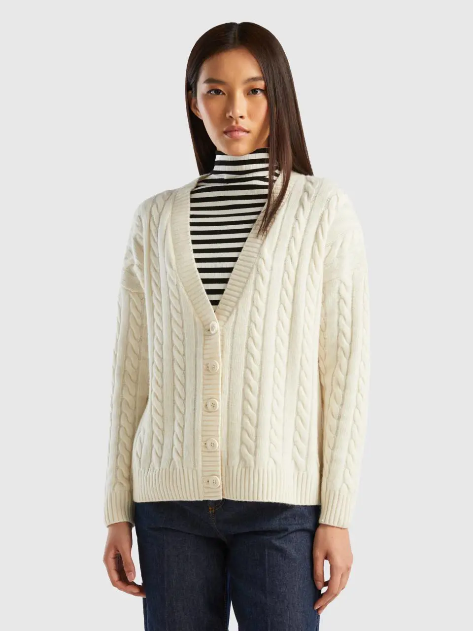 Benetton oversized fit cardigan with cables. 1