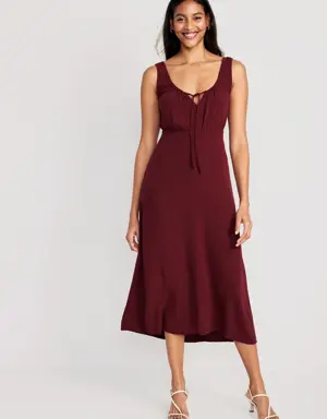 Waist-Defined Sleeveless Crepe Midi Dress for Women red