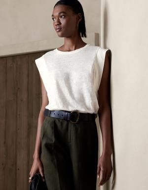 Linen Sharp-Shoulder T-Shirt white
