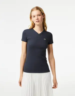 Lacoste Women’s Lacoste Slim Fit Organic Cotton V-neck T-shirt