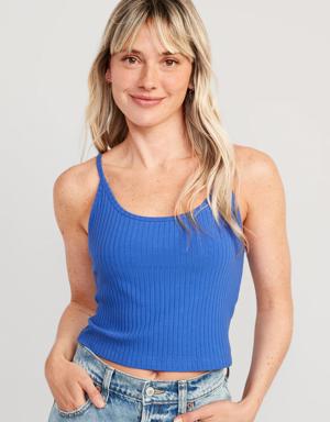 Strappy Rib-Knit Cropped Tank Top for Women blue