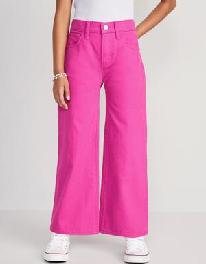 High-Waisted Pop-Color Baggy Wide-Leg Jeans for Girls pink