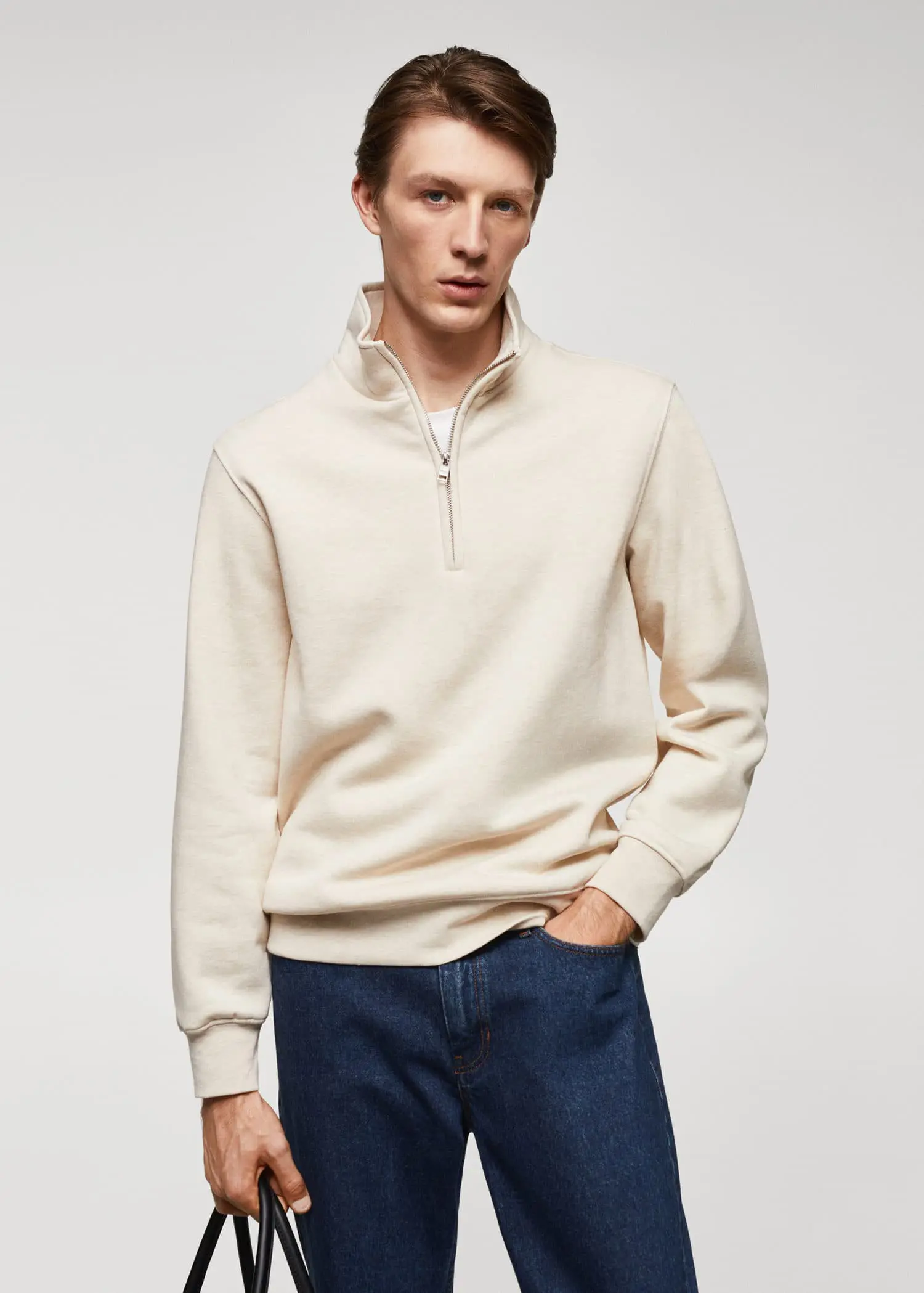 Mango Cotton sweatshirt with zip neck. 1