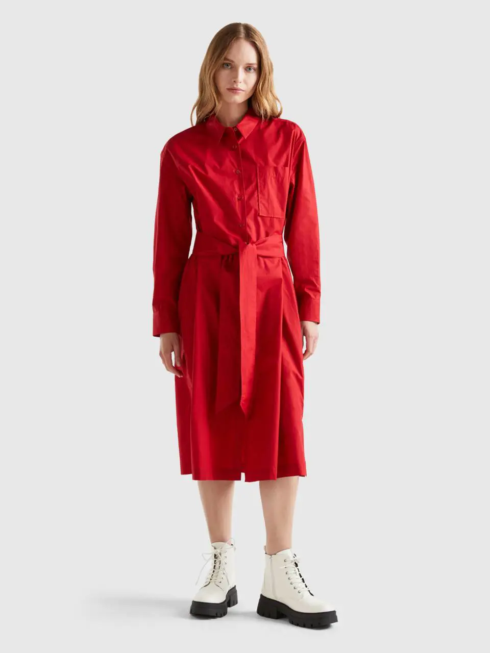 Benetton midi shirt dress with belt. 1